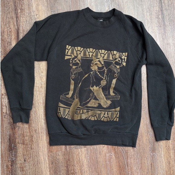 Screen Stars Other - Vintage 1989 80s 90s Screen Stars Egyptian Cats Sweatshirt Gold Graphic Black